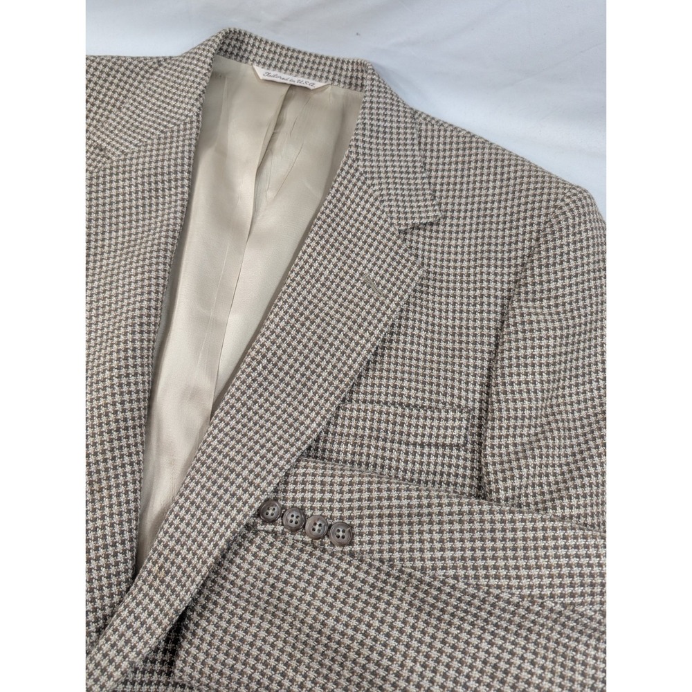 VTG Stafford Blazer Mens 44S Brown Houndstooth 2 Button Wool Blend Jacket